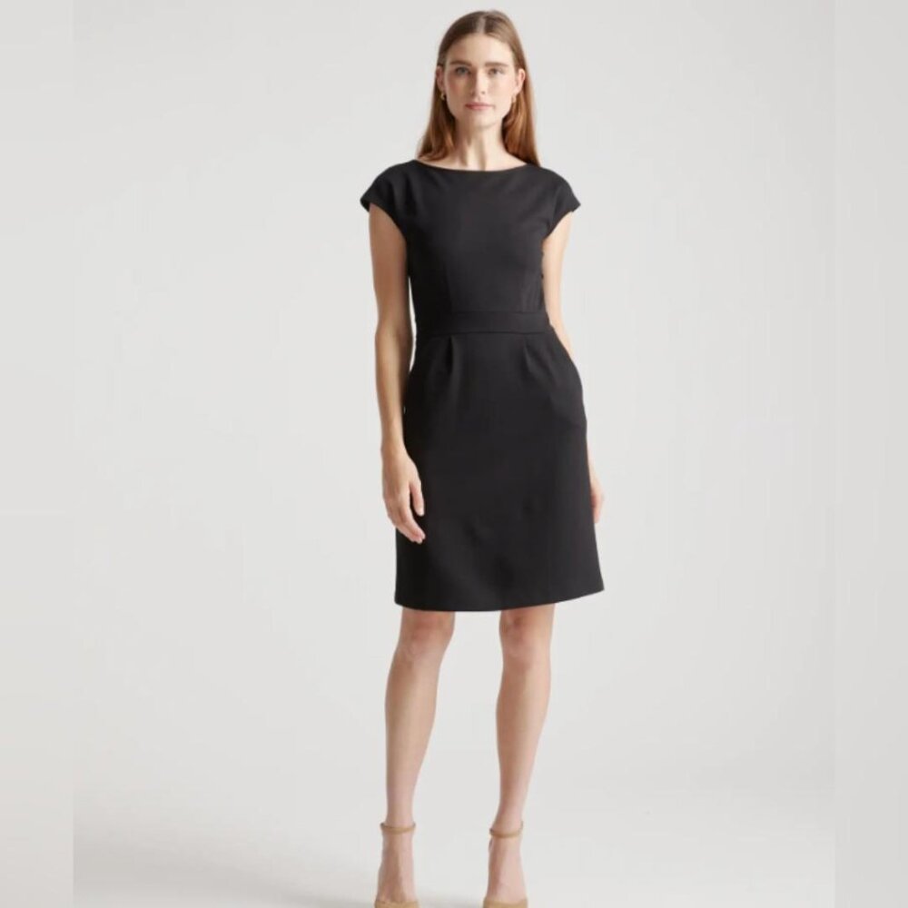 Quince Elegant Black Cap Sleeve Mini Dress